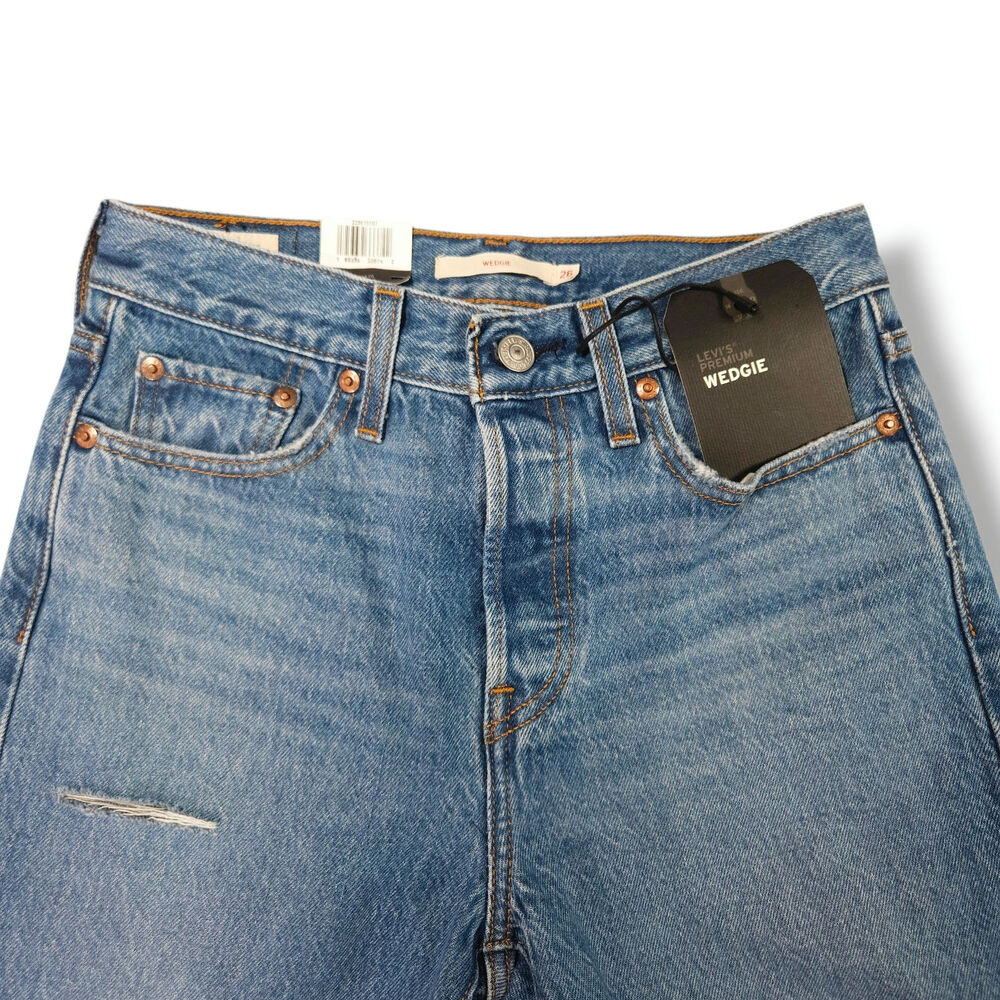Levi's Wedgie Straight Jeans High Rise Button Fly Distressed Athens Asleep 26x27 - Picture 5 of 12
